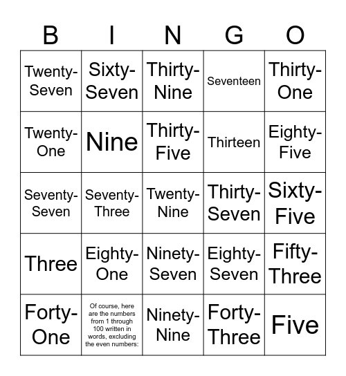 Bingo game A1 Bingo Card
