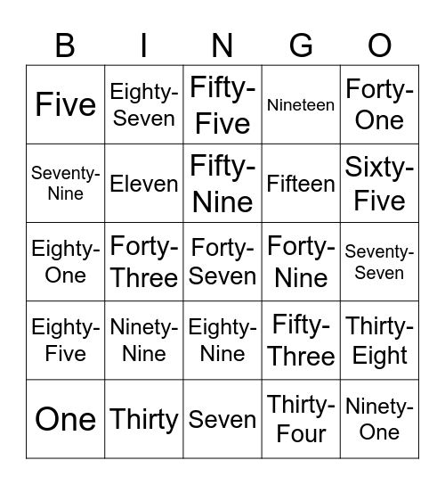 Bingo game A1 Bingo Card