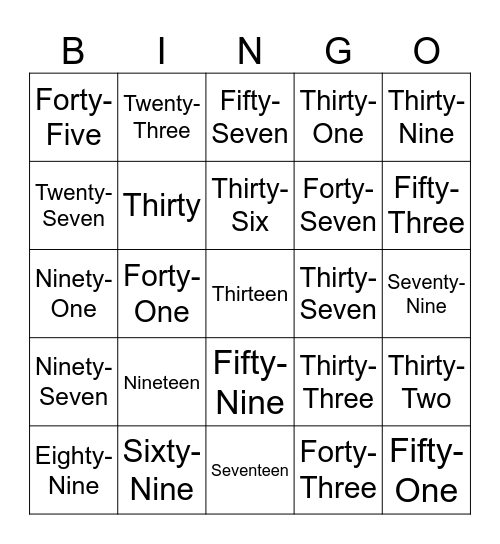 Bingo Table A game 1 Bingo Card