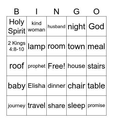 Room for Elisha Bingo Card