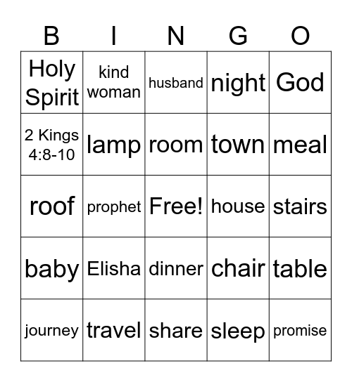 Room for Elisha Bingo Card