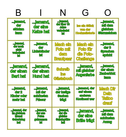 Hochzeits Bingo Card