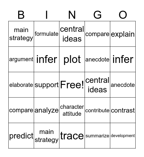 VOCABULARY Bingo Card