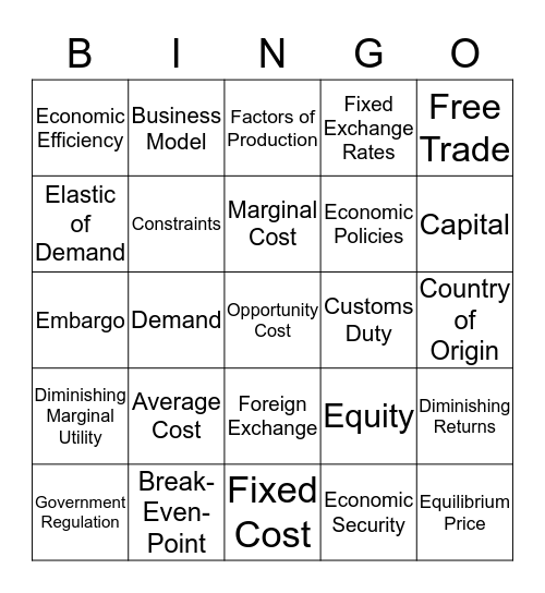 AOF Business Economics  Bingo Card