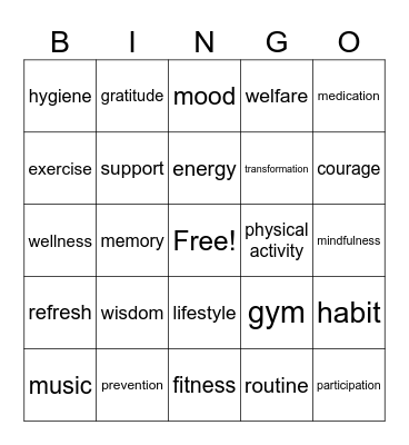 Wellbeing Bingo Card