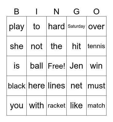 Let's play Tennis Core Reader 1 Senior infants Bingo Card