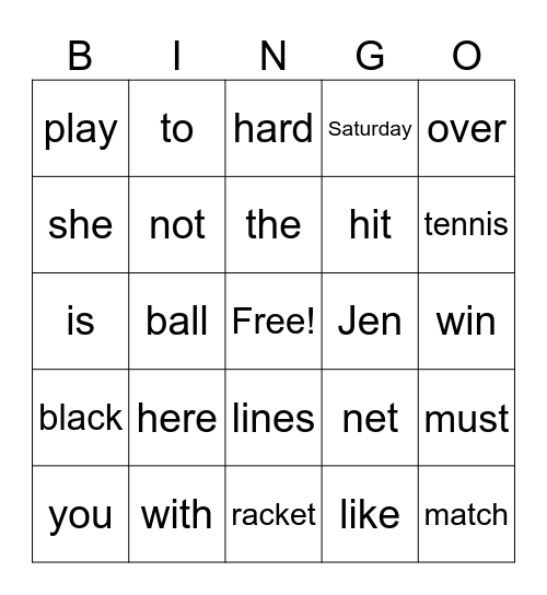 Let's play Tennis Core Reader 1 Senior infants Bingo Card