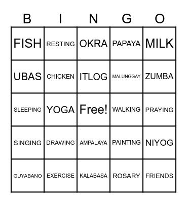 HEALTHY BINGO Card