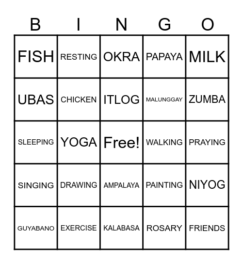 HEALTHY BINGO Card