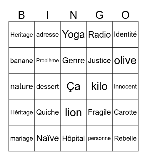 Les sons et les lettres Bingo Card