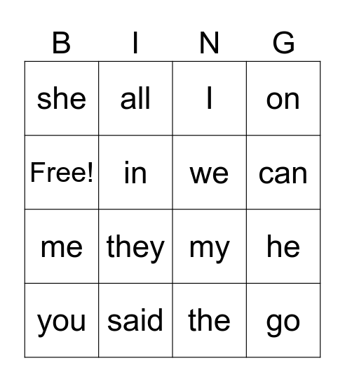 RED WORDS BINGO Card