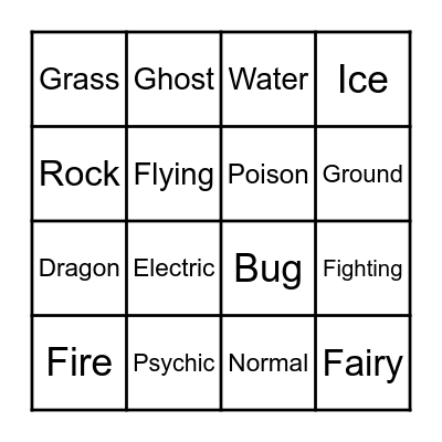 Pokemon Type Bingo Card
