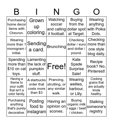 White Girl Bingo Card