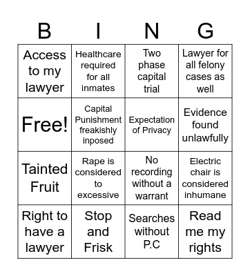 Law Enforcement Amendment Cases Bingo Card