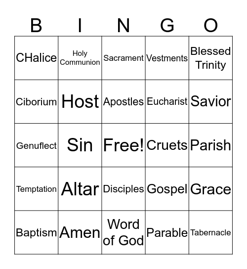 First Communion Review Bingo Card