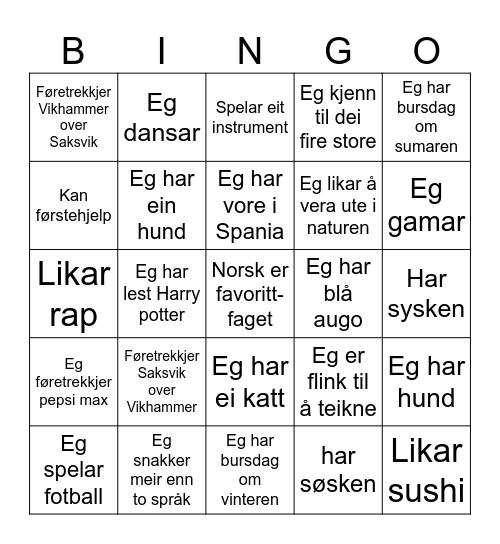 Untitled Bingo Card