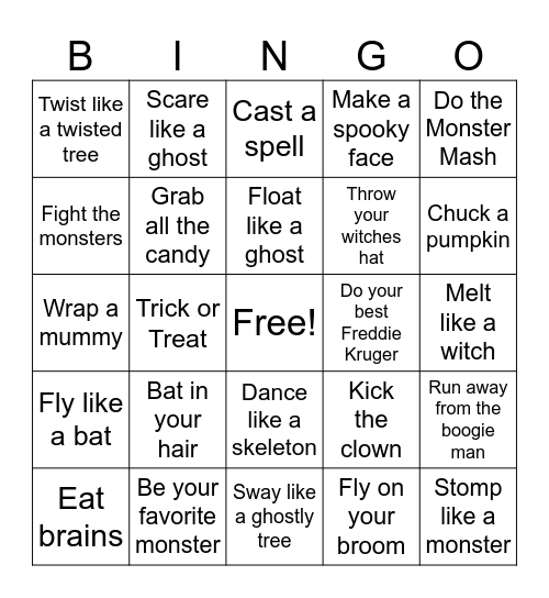 Halloween Movement Bingo Card