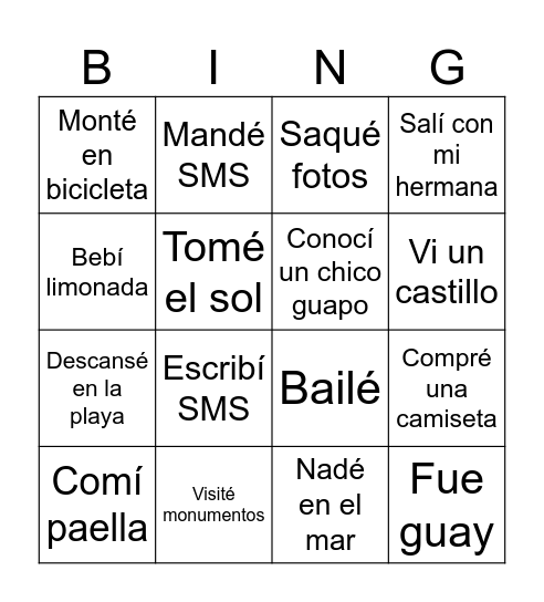 ¿Qué hiciste? Bingo Card