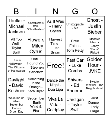 MUSIC BINGO! Bingo Card