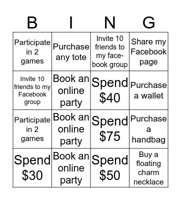 Endless Xpressions Bingo Card