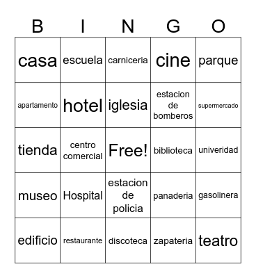 Lugares en la ciudad Bingo Card