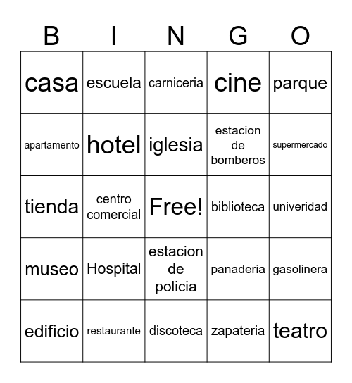 Lugares en la ciudad Bingo Card