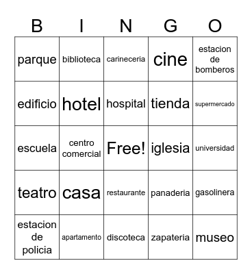 Lugares en laciudad Bingo Card