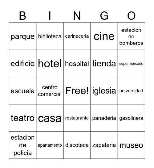 Lugares en laciudad Bingo Card