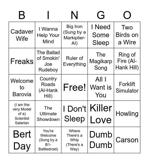 Songs Where they Blatantly Tell You the Name 1-Minute (or so) In Bingo Card