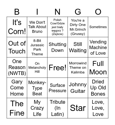 Just for Dumb Funs Bingo Card