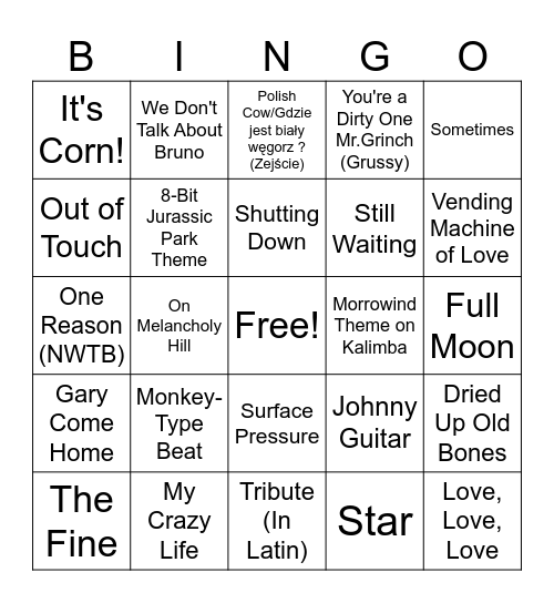 Just for Dumb Funs Bingo Card