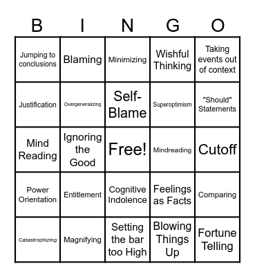 Thinking Error Bingo Card