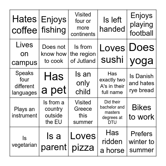 Human Bingo Card