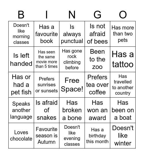 Untitled Bingo Card