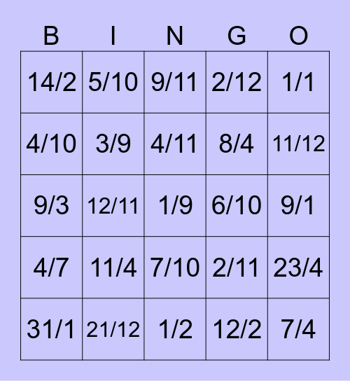 La fecha bingo Card
