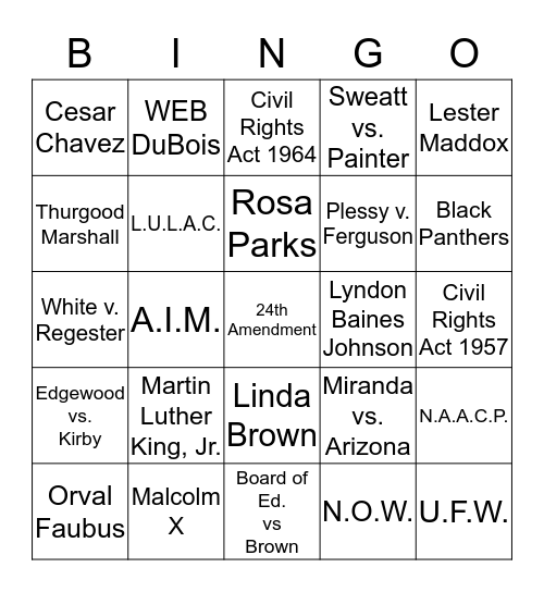 Civil Rights  Bingo Card