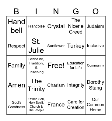 Unit 1: Faith, Home, & Family Bingo Card