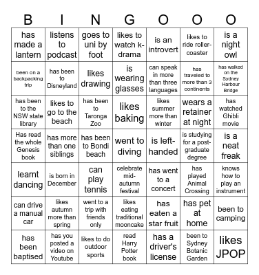Ice-breaking Bingo Card