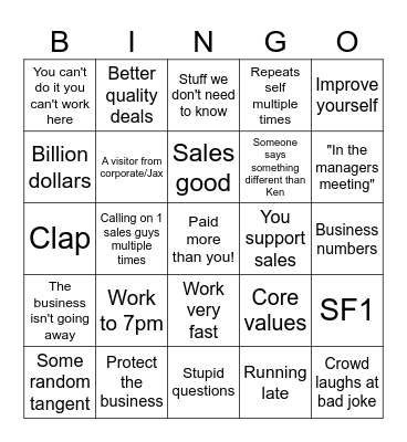 Monthly meeting Bingo Card