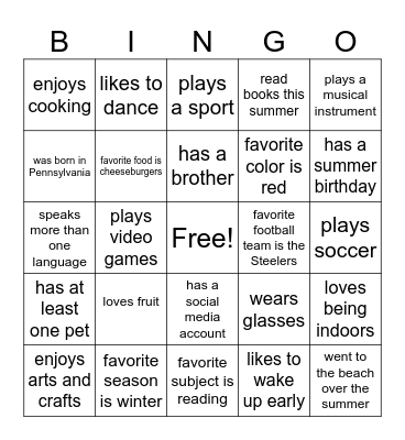 about me Bingo Card