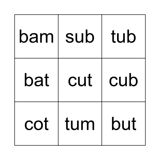 Word Boxes Lesson 11 Bingo Card
