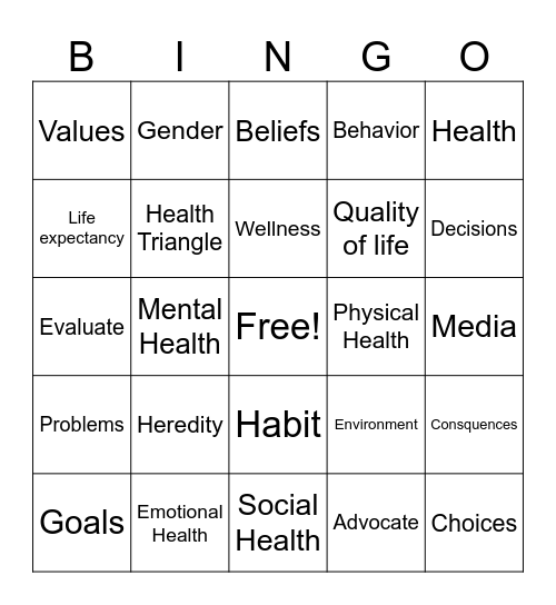 HEALTH BINGO Card