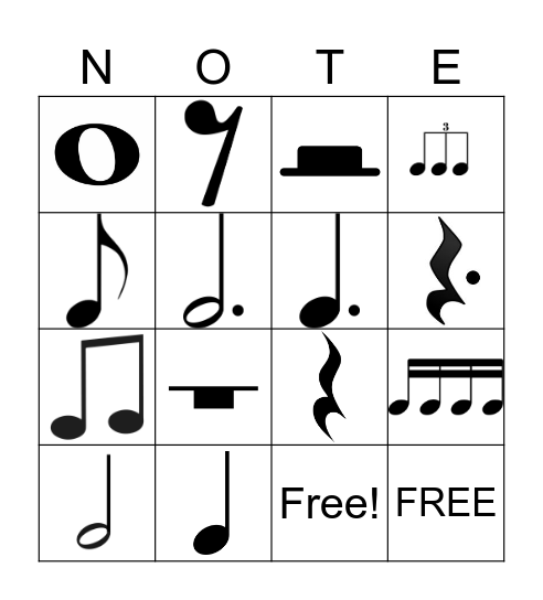 Rhythmic Note Bingo Card