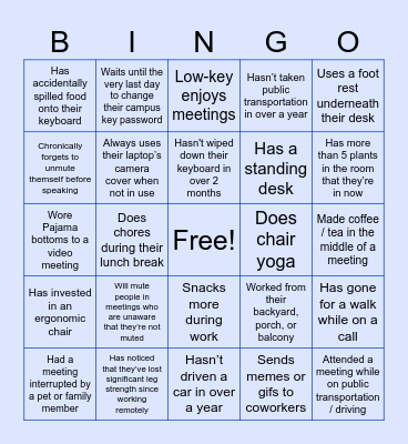 Remote Work Bingo Card