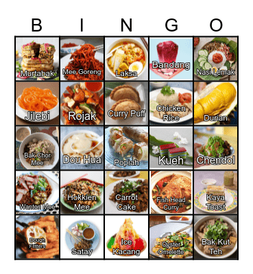 Hawker Food Bingo Card