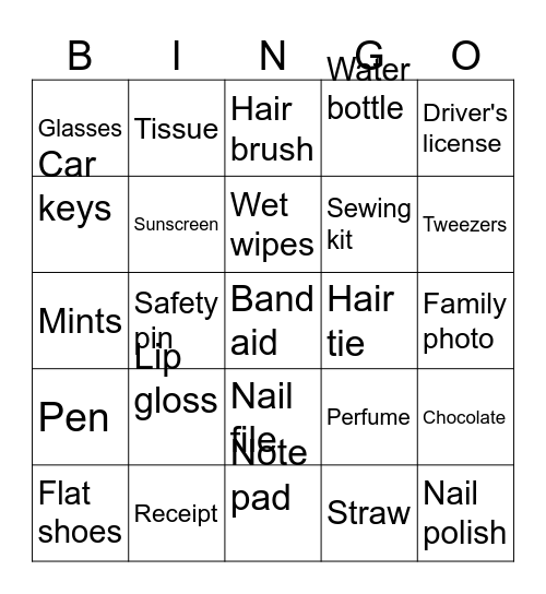 Jade's Bridal Shower Handbag Bingo Card