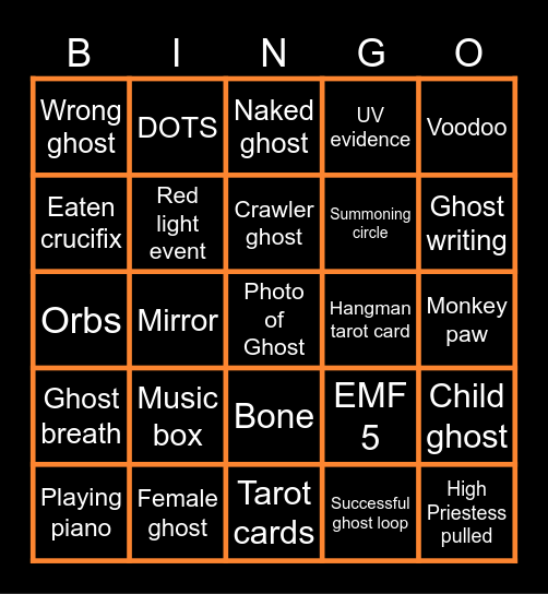 Phasmo Bingo Card