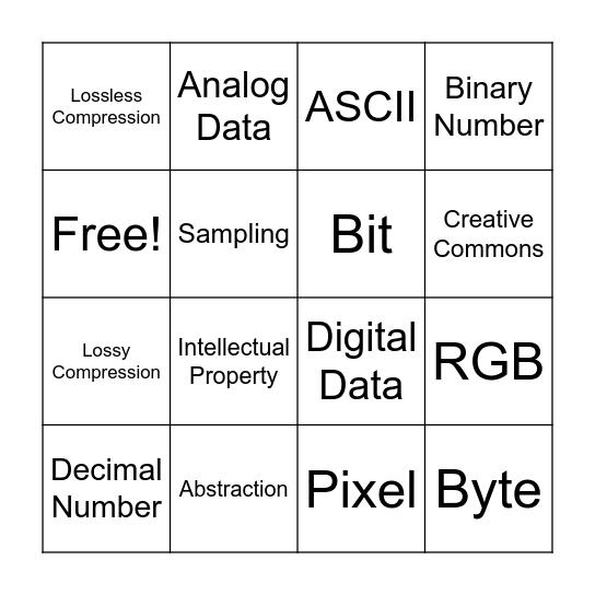 Digital Information-CSP Unit 1 Bingo Card