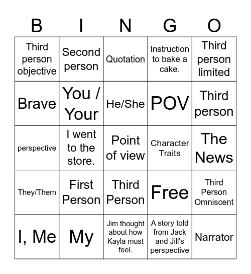 Point of View Bingo Card