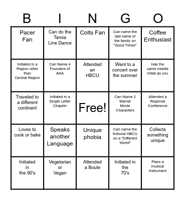 AKA Human Bingo Card